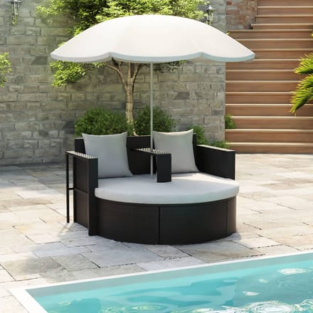 vidaXL - Tuinbed - met - parasol - poly - rattan - zwart