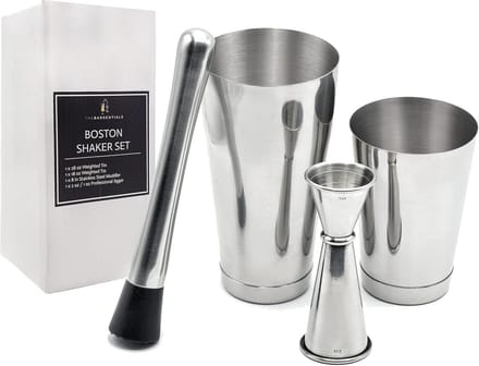 Cocktail Shaker Set met 28oz en 18oz verzwaarde blikken, Muddler en Jigger - RVS Bar Tools (4st set)