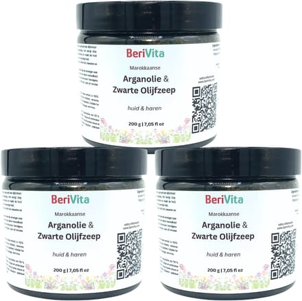 Marokkaanse Zwarte Zeep met Arganolie 3x200gr - Arganzeep, Sabon Beldi