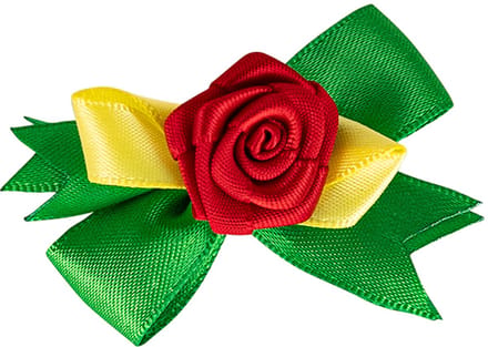 Broche roosje met strikje rood geel groen
