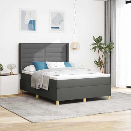 vidaXL - Boxspring - bed - met - LED-stripverlichting - Grijs - 160 - x - 200 - cm - Stof