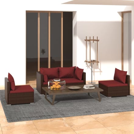 vidaXL - 4-delige - Loungeset - met - kussens - poly - rattan - bruin
