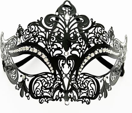 Venetiaans Masker - Metaal - Zwart - Witte stenen