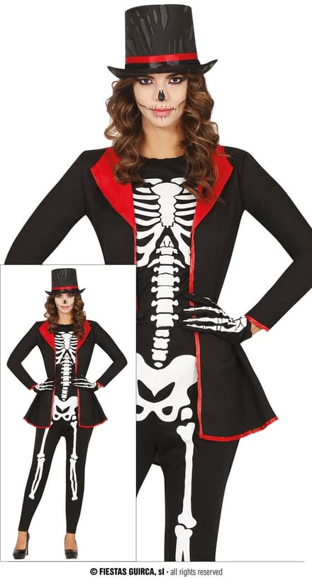 Fiestas Guirca - Dameskostuum ellegant skeleton - M - Carnavalskleding - Carnaval - carnavalskleding 2027 - Carnaval kostuum