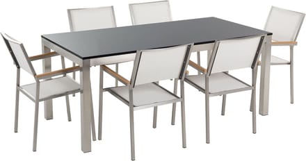 GROSSETO - Tuinset met 6 stoelen - Wit/Zwart - Graniet