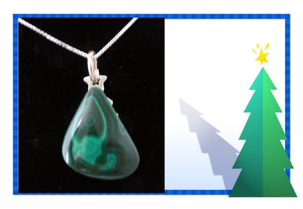 Kersthanger - van groene Malachiet - met zilveren Kerstboom