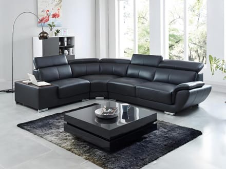 Vente-unique Hoekbank van leer NAHIA - Zwart - Hoek links