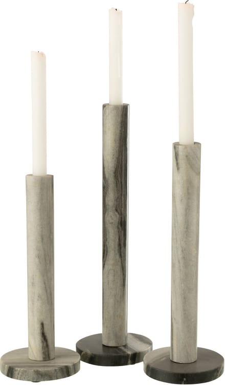 J-Line kaarshouder Marmer - steen - zwart/grijs - set van 3