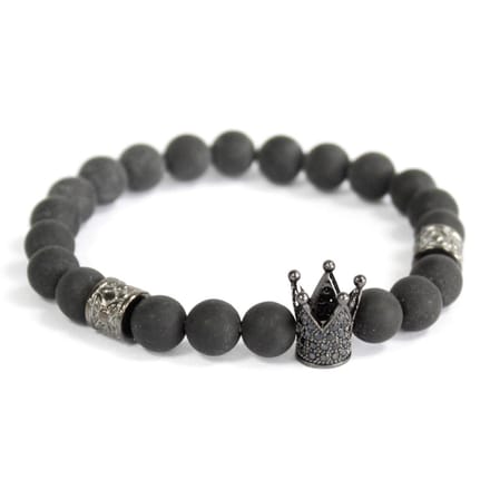 Kristallen kroon / zwarte agaat - edelsteen armband