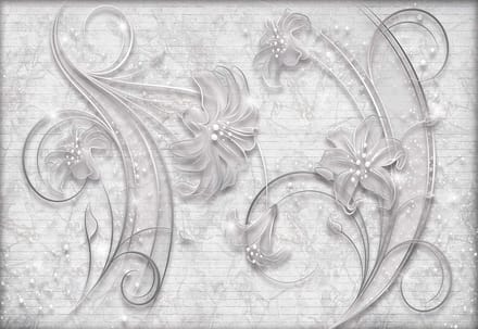 Fotobehang Floral Abstract Silver Grey | PANORAMIC - 250cm x 104cm | 130g/m2 Vlies