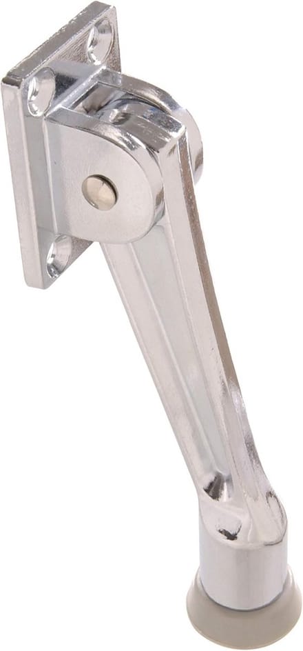 Robuuste Deurstopper met Voetrem - Chromen Uitvoering