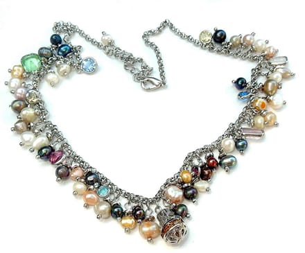 Zilveren Parel Edelsteen Collier
