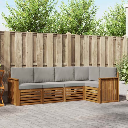 vidaXL - Buiten - bank - set - 5 - st - Natuurlijk - en - Licht - Grijs - Polyester