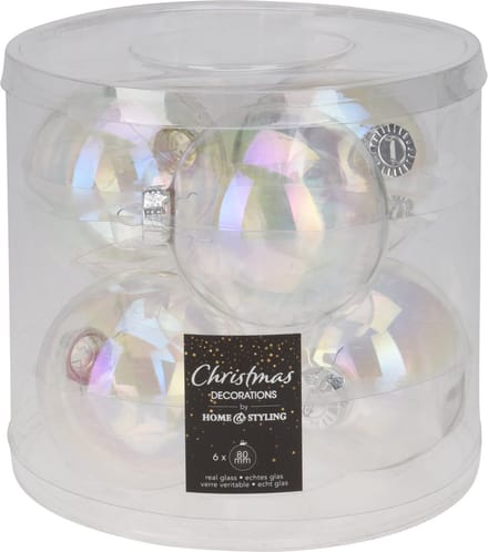 Home & Styling kerstbal glas iriserend 80mm set van 6 decoratie.