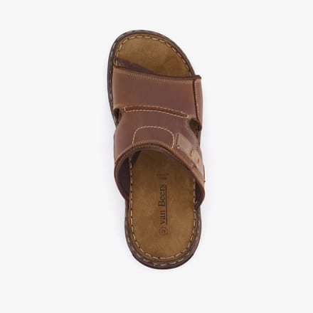 Van Beers leren heren slippers cognac bruin - Maat 47