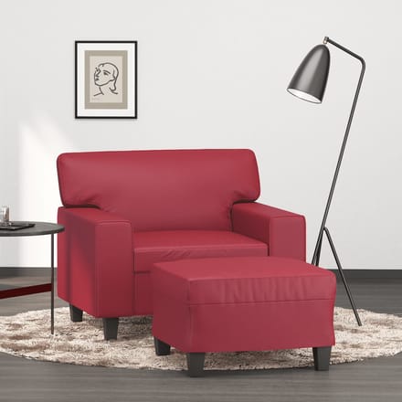 vidaXL - Fauteuil - met - voetenbank - 60 - cm - kunstleer - wijnrood