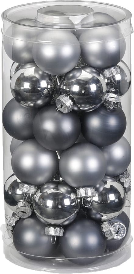Inge Christmas Kerstballen - klein formaat - 30x st - grijs - D4 cm - glas - glans en mat