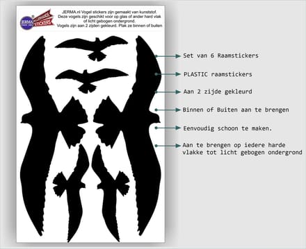 Jerma - Vogel - Raamsticker - Stickers - set 6 - zwart - 3 maten - Zelfklevend - Permanent hechtend