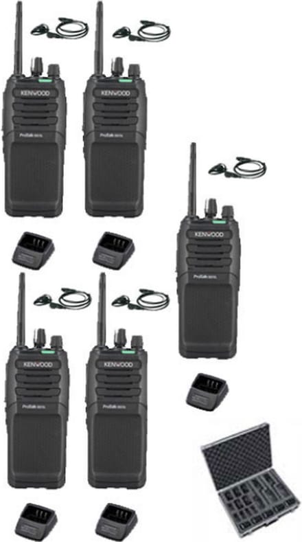 Set van 5 Kenwood TK-3701D met d-shape oortje, koffer en tafellader