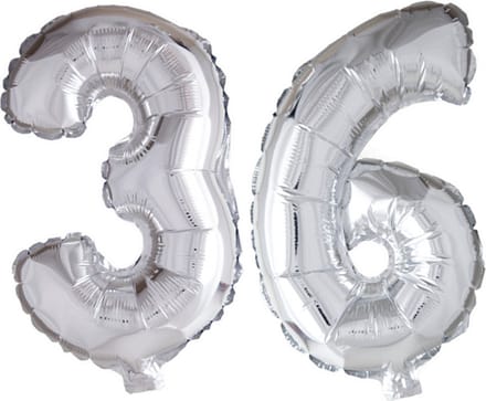 Folieballon 36 jaar Zilver 66cm