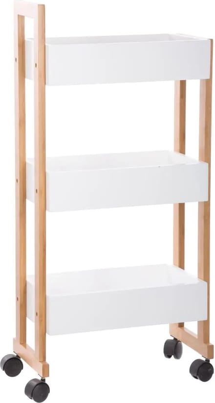 Keuken trolley 3-laags - bamboe hout - wit/bruin - 41 x 20 x 80 cm - badkamer