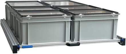 Schuifframe aluminium voor camper 120x80 cm inclusief 6 bakken met deksel