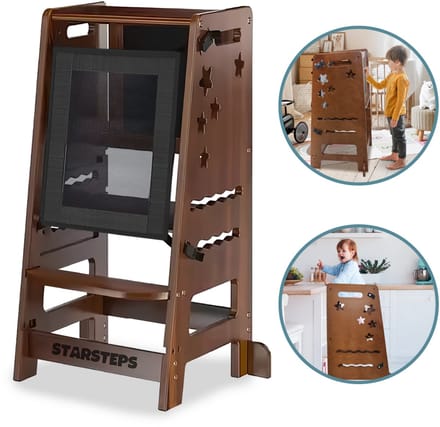 STARSTEPS® - Leertoren 3 in 1 - Learning tower - Leertoren Keukenhulp - Montessori Leertoren - Veiligheidsnet - Kindertrap - NL Handleiding