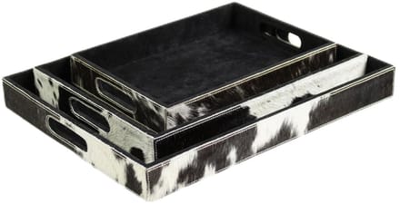 dienbladen koehuid rechthoek zwart/wit (set of 3)