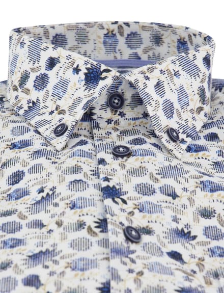Overhemden Ledub Modern Fit wit blauwe bloemen