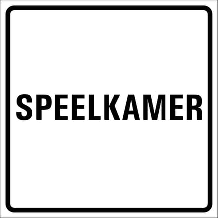 Speelkamer sticker, wit zwart 100 x 100 mm