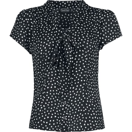 Voodoo Vixen - Rockabilly Blouse - Heart Patterned Flutter Sleeve Top - S tot XXL - voor Vrouwen - zwart-wit