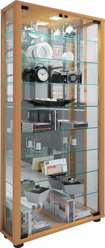 Houten vitrinekast Verzamelvitrine Staande vitrinekast Lumo Maxi spiegel