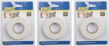 Kinzo Dubbelzijdig tape - 3x rol - 19 mm x 2,3 meter - wit