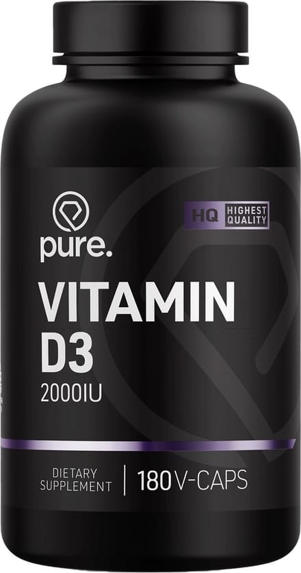 Pure. Vitamine D3 2000IIU - 180 vegan capsules - ondersteunt immuunsysteem - sterke botten