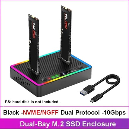 Station d'accueil pour disque dur double baie M.2 NVMe/SATA Clonage hors ligne de disque dur Duplicateur SSD M.2 Adaptateur/Boîtier SSD USB 3.2 GEN2 NGFF NVME Protocol