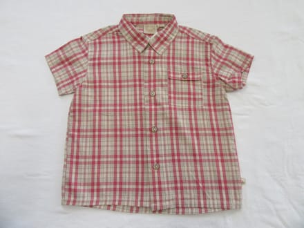 noukie's , jongens, overhemd korte mouw , geruit , rood / beige 2 jaar 92