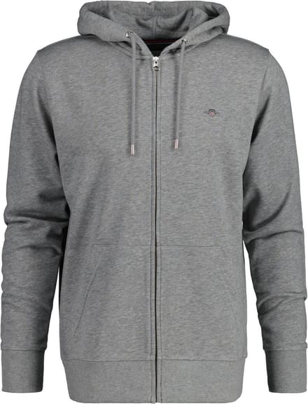 Gant Vest Shield Logo Embroidery Full Zip Hoodie Kangaroo Pocket Grijs Melange / male