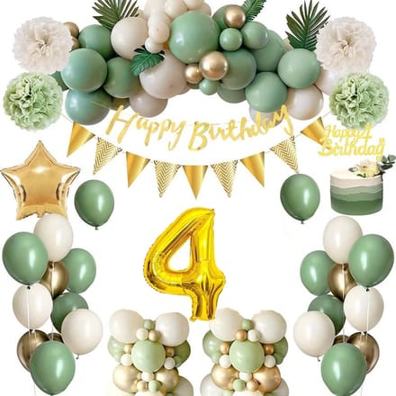FeestmetJoep® 4 jaar verjaardag versiering & ballonnen - Goud & Groen