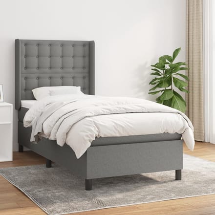 vidaXL - Boxspring - met - matras - stof - donkergrijs - 90x190 - cm