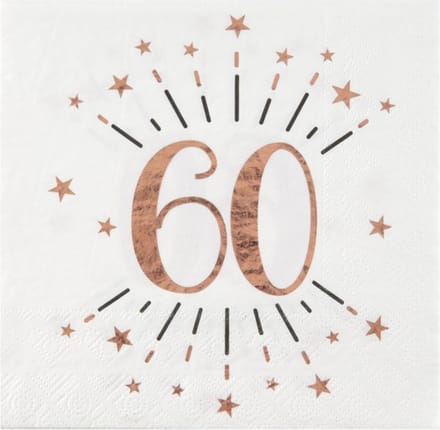 Santex Verjaardag feest servetten leeftijd - 10x - 60 jaar - rose goud - 33 x 33 cm