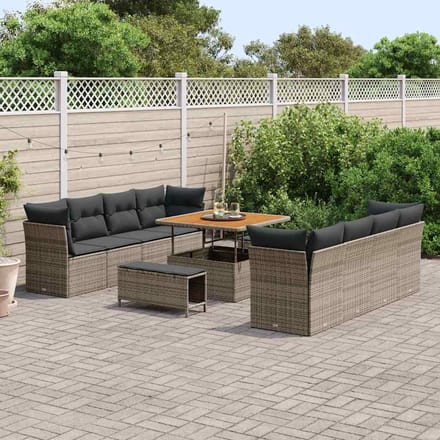 vidaXL - Tuinbank - Set - 11 - st - 8-zits - Grijs - poly - rattan