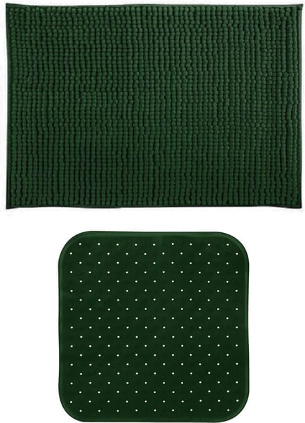 MSV Douche anti-slip mat en droogloop mat - Sevilla badkamer set - rubber/microvezel - donkergroen