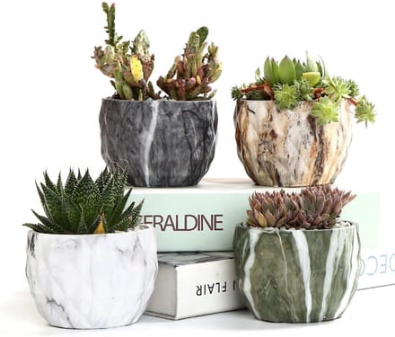 Famanu - Set van 4 marmeren keramische bloempotten 8,5 cm modern design