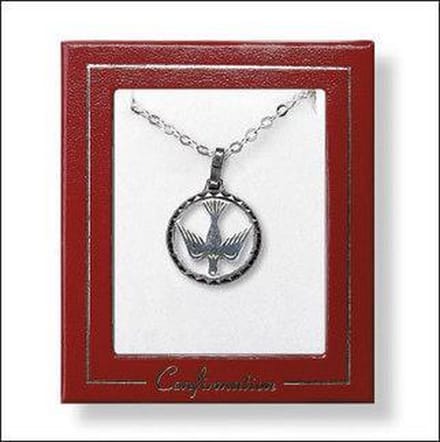 Zilveren ketting met hanger duif in cadeaudoos. (68913)