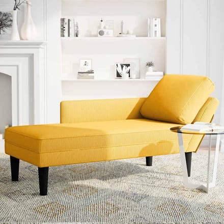 vidaXL - Chaise - longue - met - kussen - corduroy - stof - lichtgeel