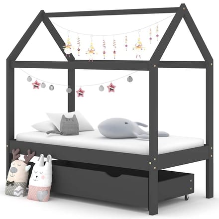 vidaXL - Kinderbedframe - met - lade - grenenhout - donkergrijs - 70x140 - cm
