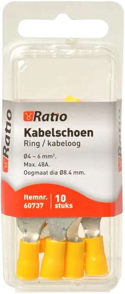 Ratio® Kabelschoen Ring/kabeloog 4-6mm² - ?8mm - Geel - 10st in blister