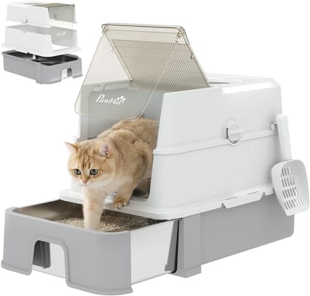 PawHut Cat Litter Box-201 Edelstahl, ABS-60L x 40B x 45H cm-Grau
