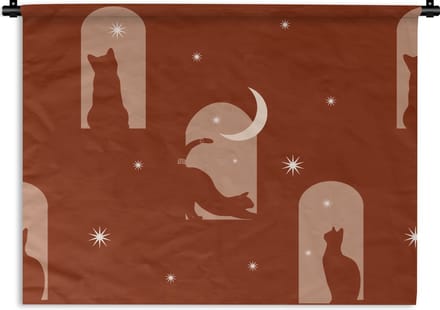 Wandkleed - Wanddoek - Sterren - Kat - Design - 60x45 cm - Wandtapijt