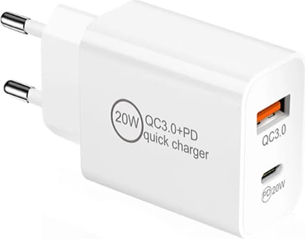 USB C Adapter oplader USB stekker 20W - Snellader - Universeel - Lader